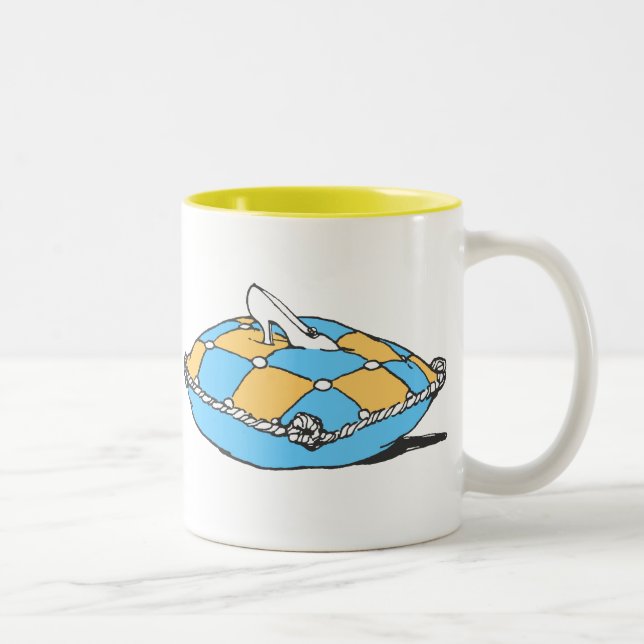 Cinderella Slipper auf Aquamarinem Orangenkissen Zweifarbige Tasse (Rechts)