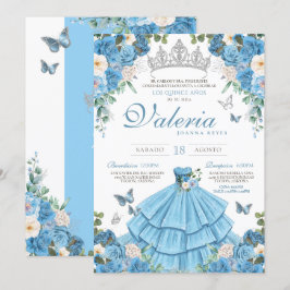 Cinderlla Blue Silver Elegant Prinzessin Quinceañe Einladung