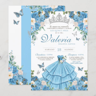 Cinderlla Blue Silver Elegant Prinzessin Quinceañe Einladung