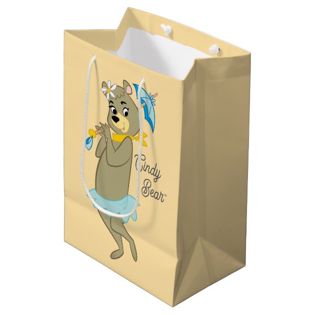 Cindy Bear Holding Parasol Mittlere Geschenktüte (Vorderseite Schrägansicht)