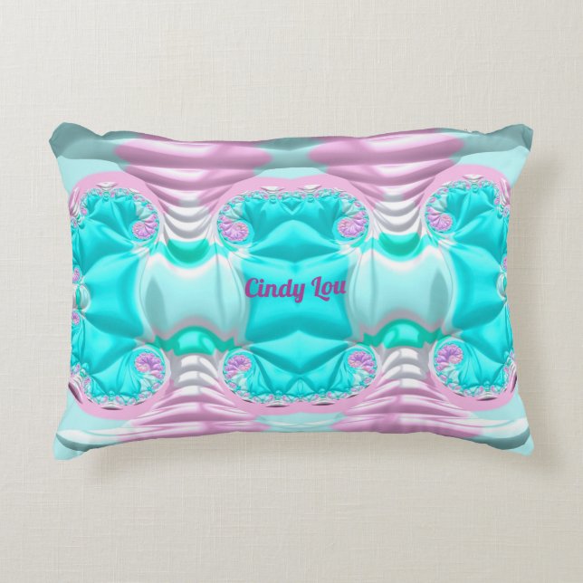 CINDY LOU ~BUCKUP ~ Aqua Pink White Fraktal ~ Dekokissen (Vorderseite)