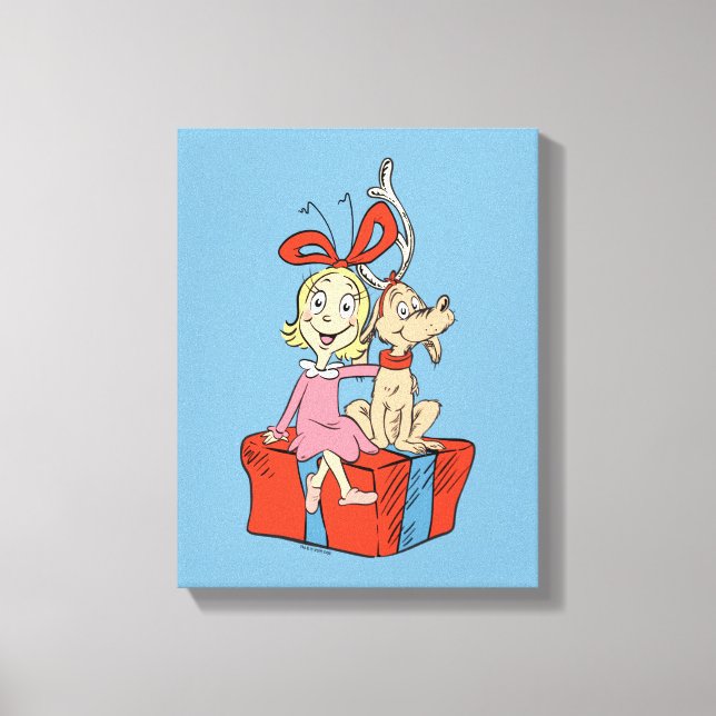 Cindy Lou Who and Max on a Present Leinwanddruck (Vorderseite)