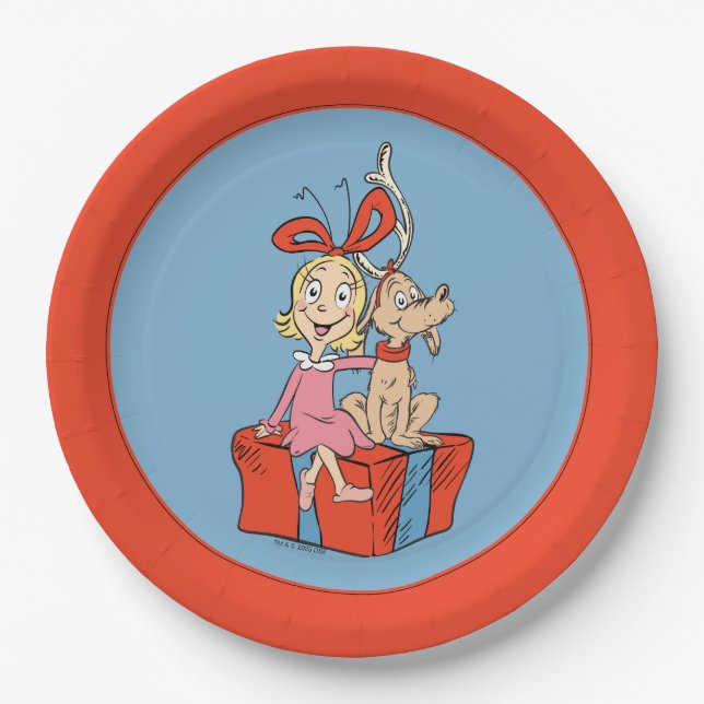 Cindy Lou Who and Max on a Present Pappteller (Vorderseite)