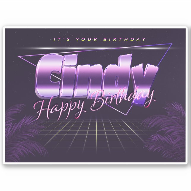 Cindy Name Prénom lila retro Sticker (Devant)