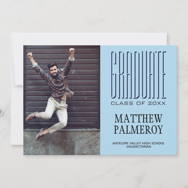 Cinema Lettering Blue Photo Faire-part (Devant)