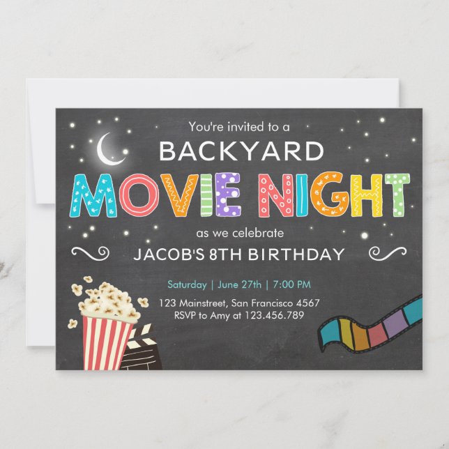 Cinéma Nuit Anniversaire Invitation Sous les étoil (Devant)
