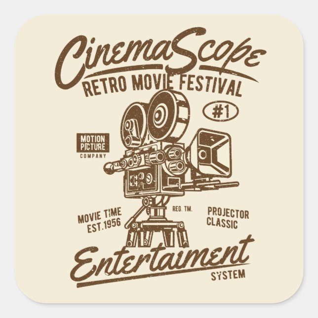 Cinema Scope Classic Retro Hollywood Kamera Hollyw Quadratischer Aufkleber (Vorderseite)