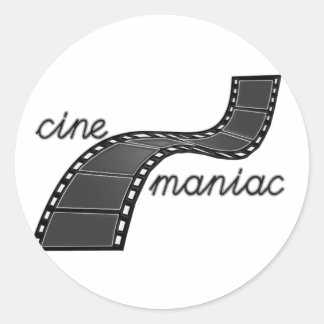 Cinemaniac mit Filmstreifen Runder Aufkleber