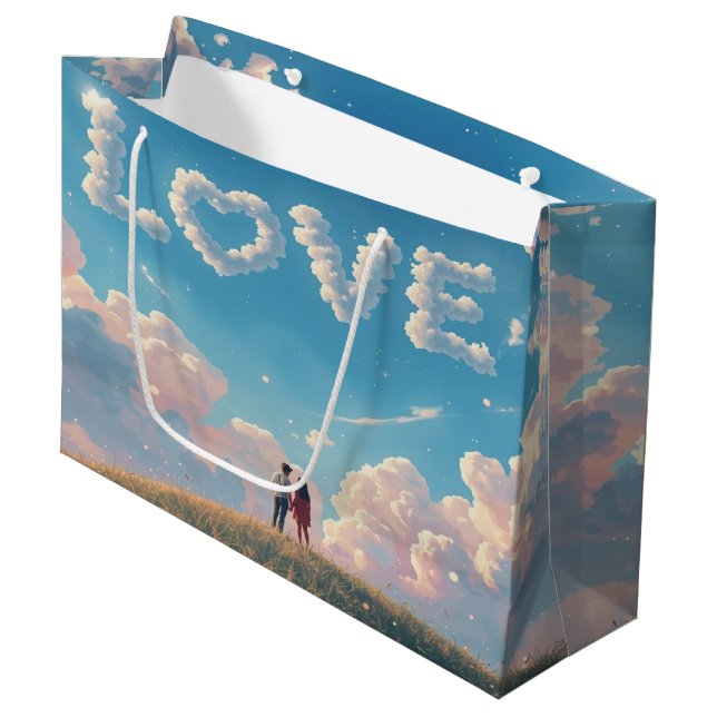 Cinematic "Love" in the Sky & Couple Sunset Scene Große Geschenktüte (Vorderseite Schrägansicht)