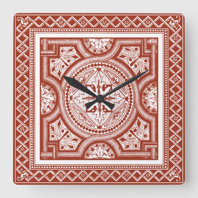 Cinnabar Woodblock IV Quadratische Wanduhr (Vorderseite)