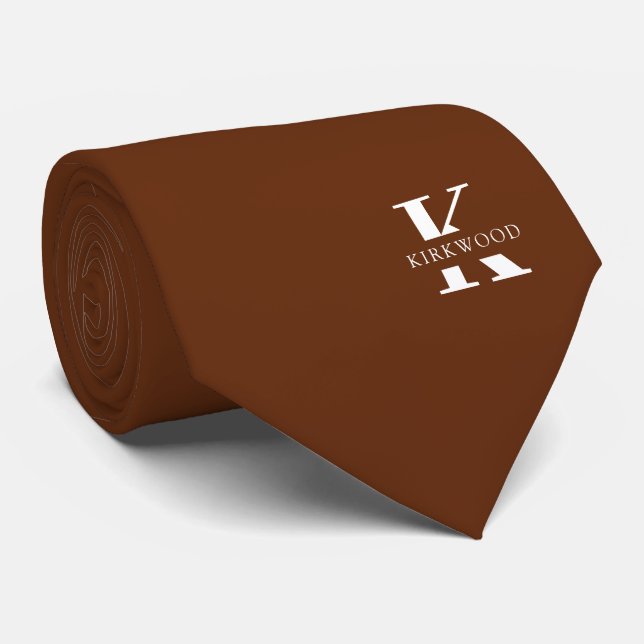 Cinnamon Brown elegante Monogramm + Name Krawatte (Gerollt)