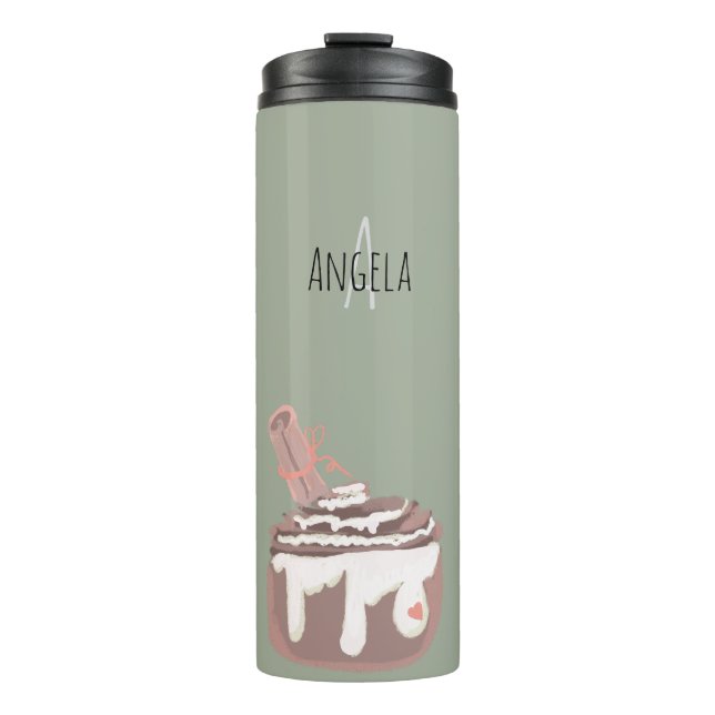 Cinnamon Bun Dessert Hand Drawn Art Thermosbecher (Vorderseite)