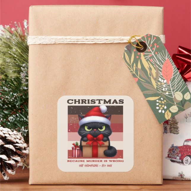 Cinnamon Cocoa Funny Cat Retro Christmas Holiday Quadratischer Aufkleber (Feiertag)