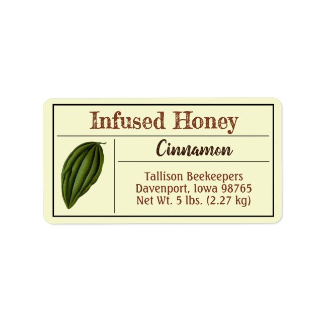 Cinnamon Gewürz infundiert Honey Jar Adressaufkleber (Vorne)