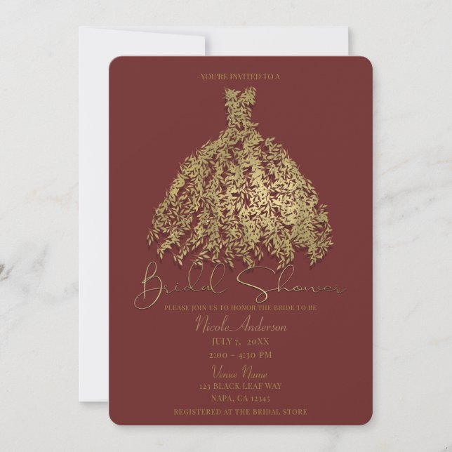 Cinnamon Gold Rustikales botanisches Dress Brautpa Einladung (Vorderseite)