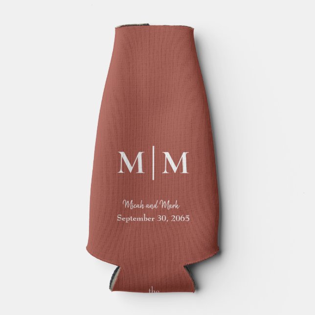 Cinnamon Monogram & Names Wedding Tall kann kälter Flaschenkühler (Vorderseite)