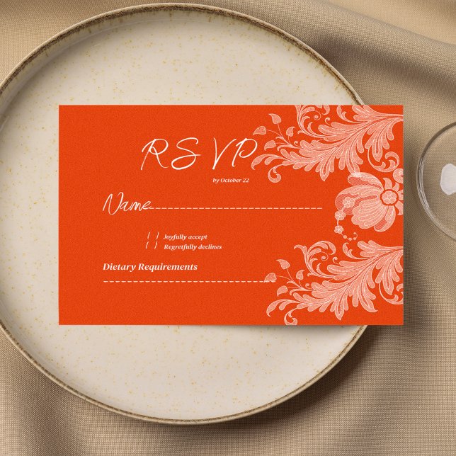 Cinnamon orange white floral lace RSVP Einladung (Cinnamon orange white floral lace RSVP )