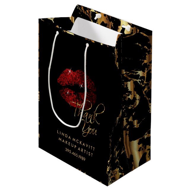 Cinnamon Red Glitzer Lip & Gold Marble - Vielen Da Mittlere Geschenktüte (Vorderseite Schrägansicht)