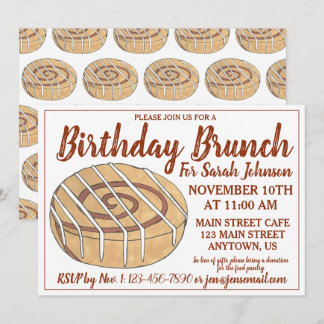 Cinnamon Roll Bun Pastry Birthday Party Brunch Einladung