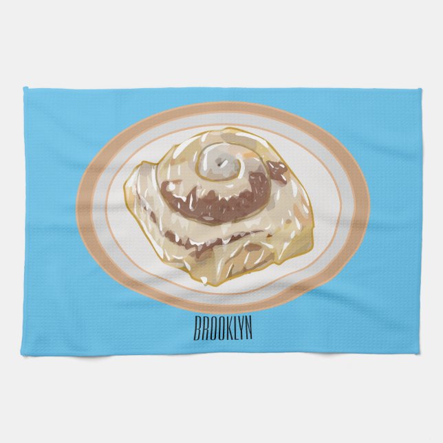 Cinnamon Rolle Cartoon Illustration Geschirrtuch (Horizontal)