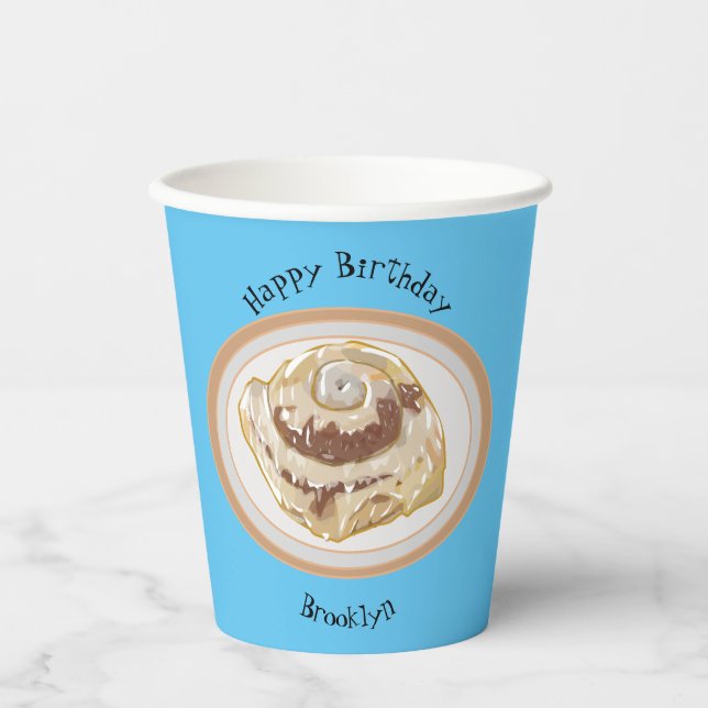 Cinnamon Rolle Cartoon Illustration Pappbecher (Vorderseite)