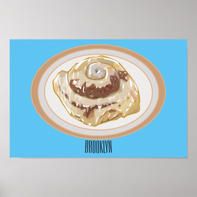 Cinnamon Rolle Cartoon Illustration Poster (Vorne)