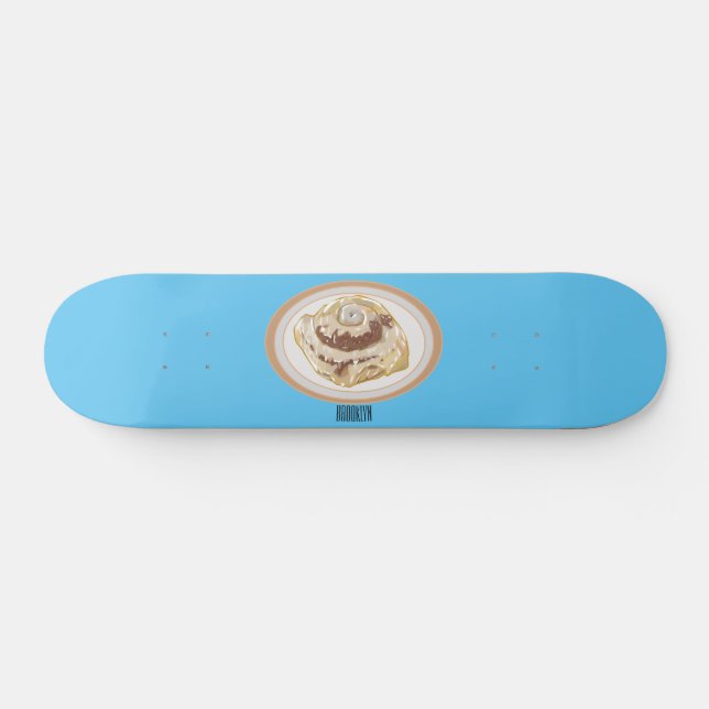 Cinnamon Rolle Cartoon Illustration Skateboard (Horizontal)
