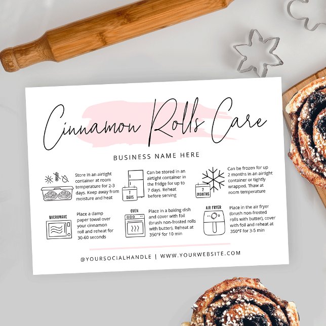 Cinnamon Rolls Care Instruktionen Wasserfarben Bäc Visitenkarte (Add this Cinnamon Rolls Care Instructions Card to your dessert boxes and complete your packaging)
