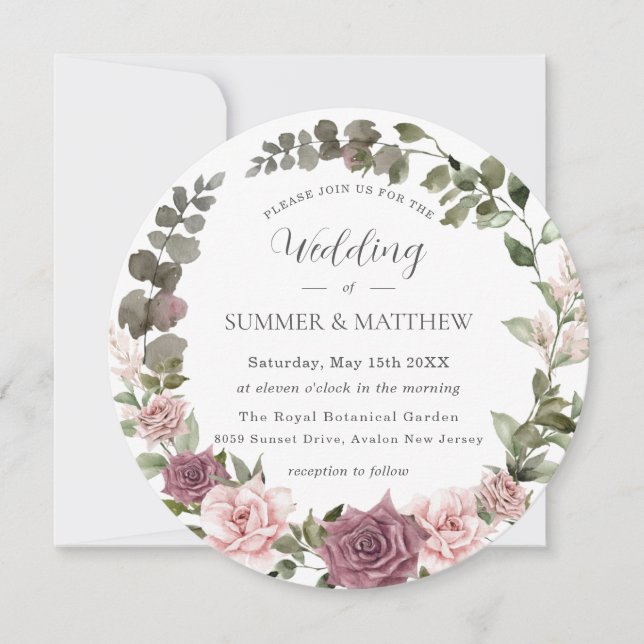 Cinnamon Rose Blush Blumengrün Boho Wedding Einladung (Vorderseite)