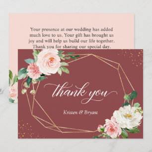 Cinnamon Rose Blush Floral Gold Geometrische Hochz Dankeskarte