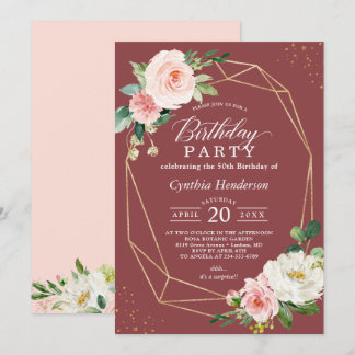 Cinnamon Rose Blush Pink Floral Geburtstagsparty Einladung