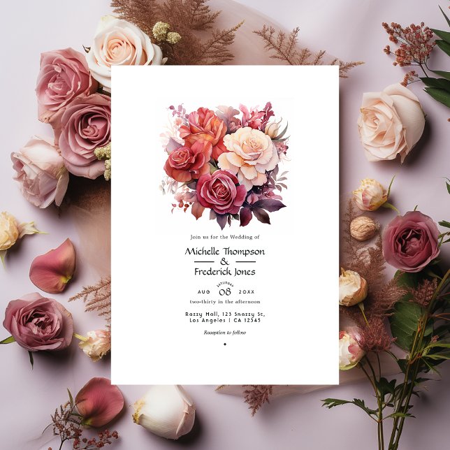 Cinnamon Rose und Dusty Rose Blumenhochzeit Einladung (Von Creator hochgeladen)