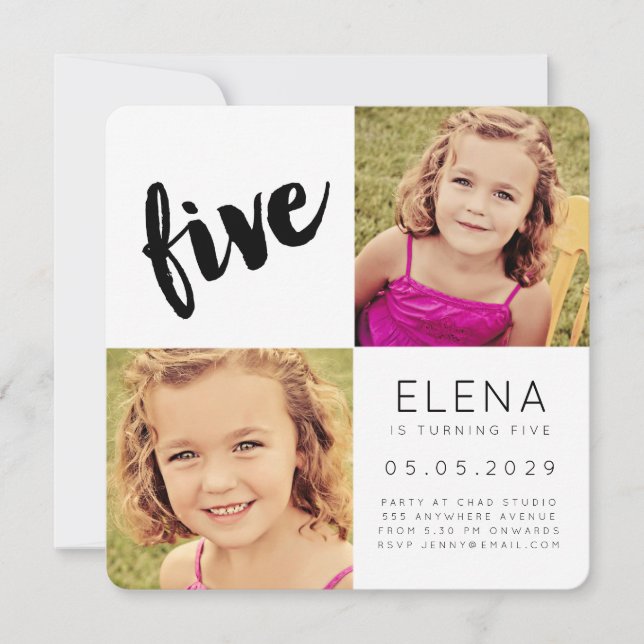 CINQ 5e anniversaire garçon fille Carte photo (Devant)