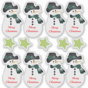Cinq Étoiles Et Snowman Sticker En Vinyle Coupé