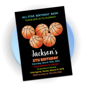 Cinq Invitations d'anniversaire de basket-ball ora