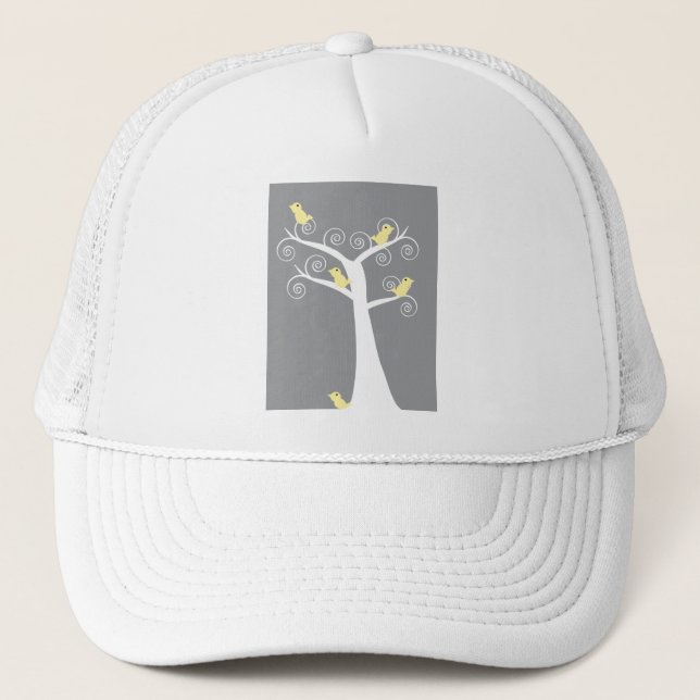 Cinq oiseaux jaunes dans un Casquette d'arbre (Devant)