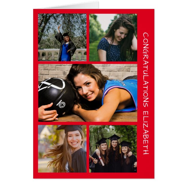 Cinq photo Collage de diplôme Red Congrats Card (Devant)