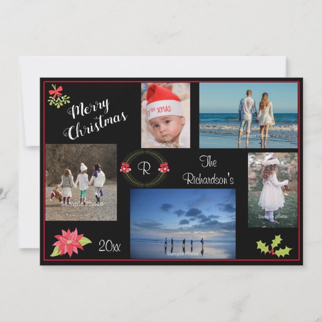 Cinq photos Noël Elégante Carte de voeux de Noël (Devant)
