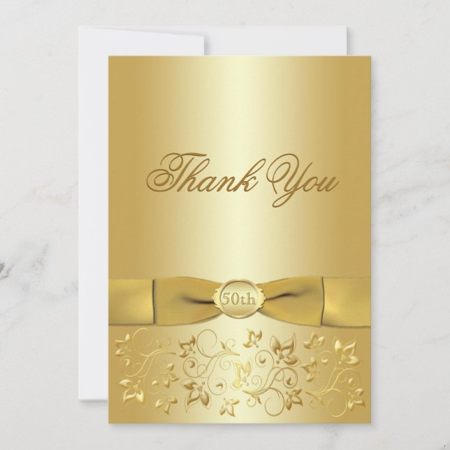 cinquantième Carte de remerciements floral d'or (Devant)