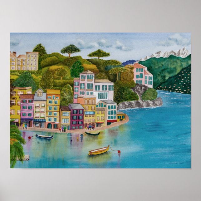 Cinque Terre Coastline Watercolor Poster (Vorne)