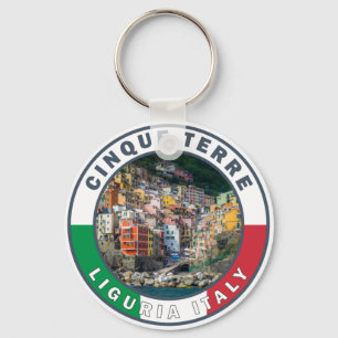 Cinque Terre Italien Aquarell Vintage Kreis Schlüsselanhänger