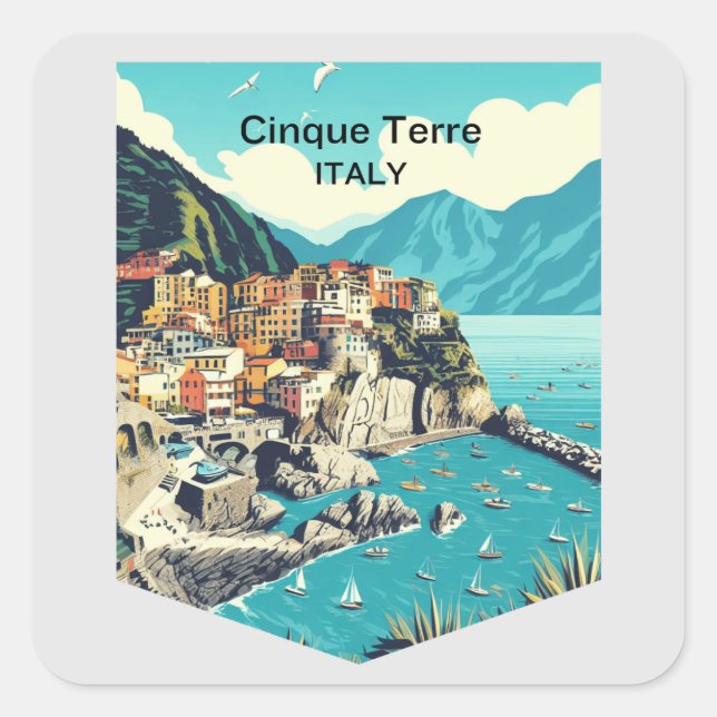 Cinque Terre Italien, Reisen Quadratischer Aufkleber (Vorderseite)