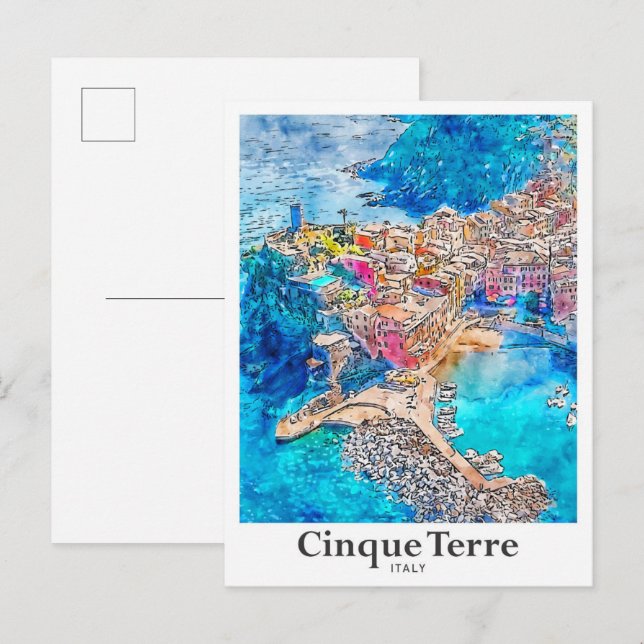 Cinque Terre Italien Reisen Wasserfarbenhandgezeic Postkarte (Vorne/Hinten)