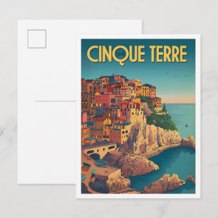 Cinque Terre Italien Vintage Art Reise  Postkarte