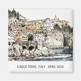 Cinque Terre Italy Sea Watercolor Italienische Rei Magnet