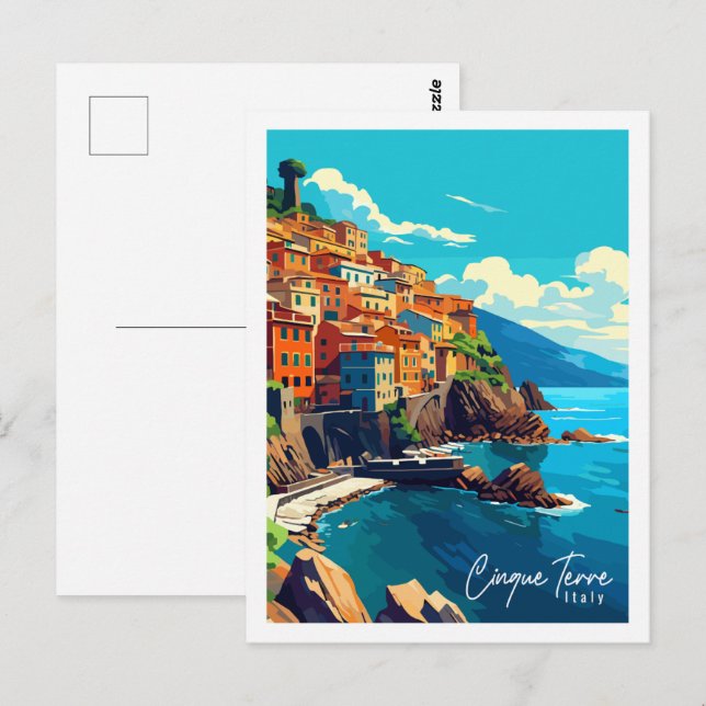 Cinque Terre Italy Vintage Illustration Postkarte (Vorne/Hinten)