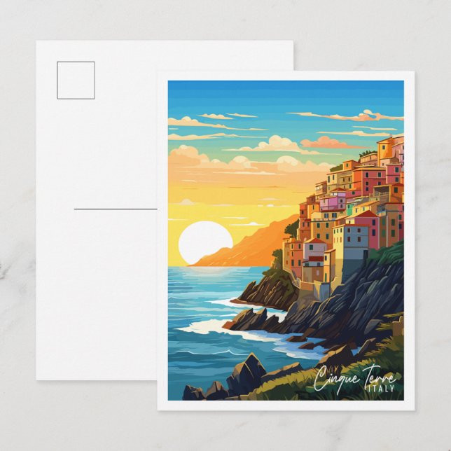 Cinque Terre Italy Vintage Illustration Postkarte (Vorne/Hinten)