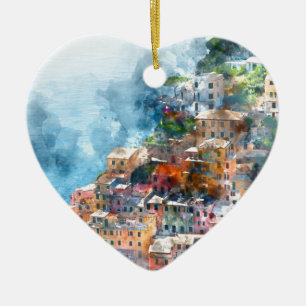 Cinque Terre Italy Watercolor Keramikornament