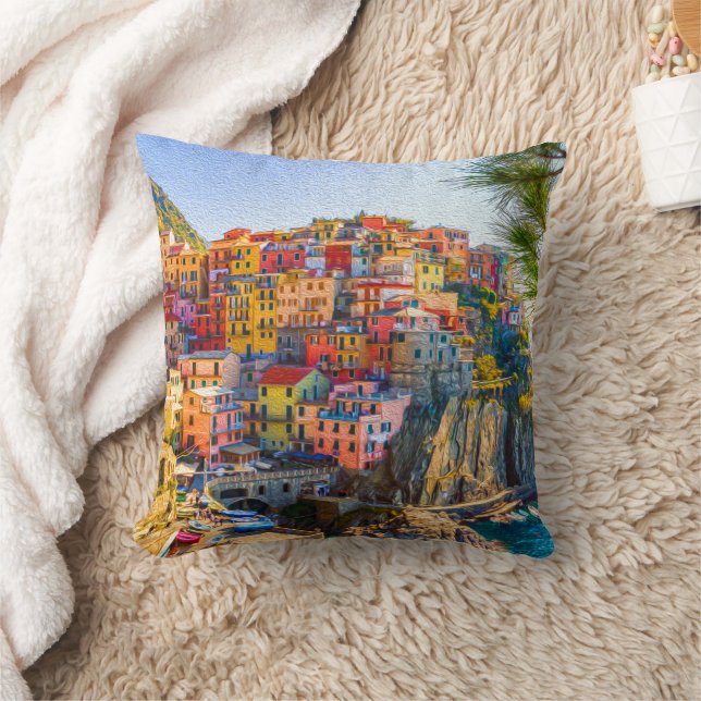 Cinque Terre Liguria Italien Gemälde Kissen (Decke)