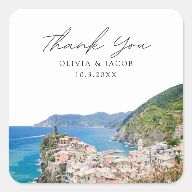 Cinque Terre Wedding Vernazza Italien Vielen Dank Quadratischer Aufkleber (Vorderseite)
